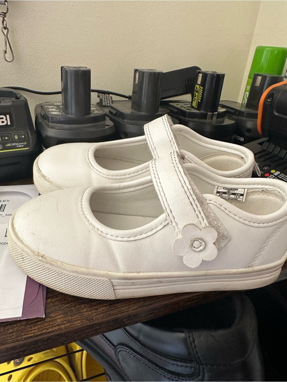 Girls White Mary Jane Strap Sneakers with Flower Accent